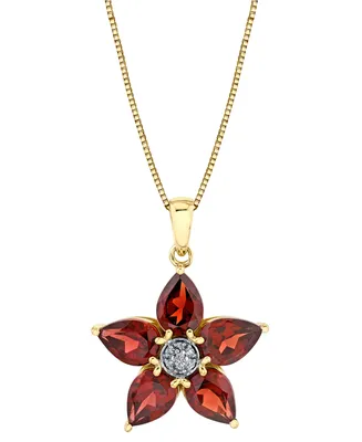 Rhodolite Garnet (4-1/4 ct. t.w.) & Diamond Accent Flower 18" Pendant Necklace in 10k Gold