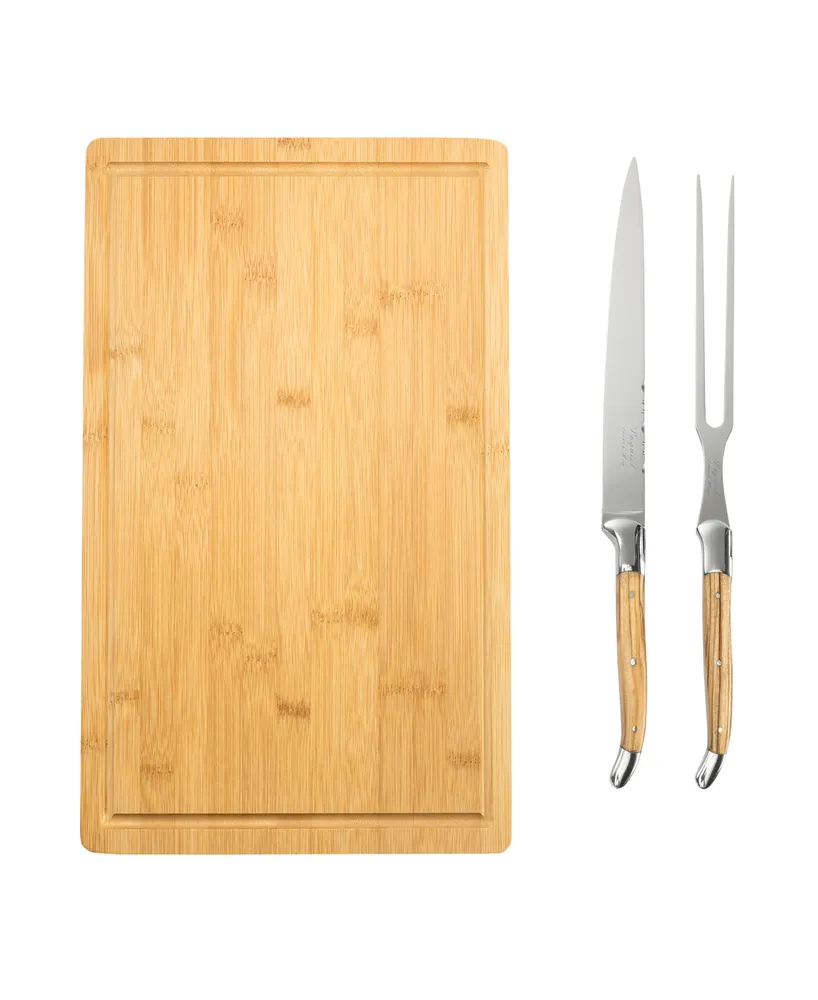 French Home Connoisseur Carving Knife and Fork and Bamboo Cutting Board with Moat, Set of 2