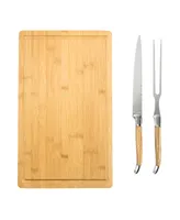 French Home Connoisseur Laguiole Carving Knife and Fork and Bamboo Cutting Board with Moat, Set of 2