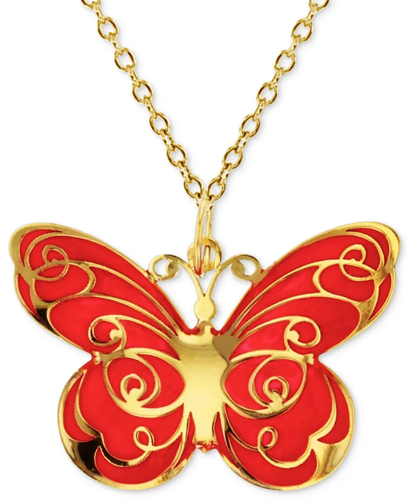 Enamel Butterfly 18" Pendant Necklace in 14k Gold
