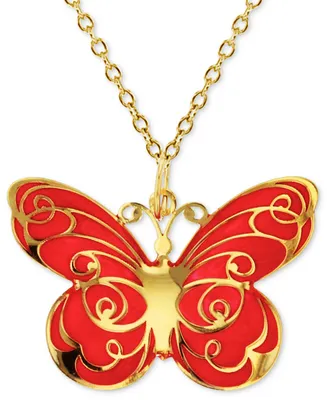 Enamel Butterfly 18" Pendant Necklace in 14k Gold