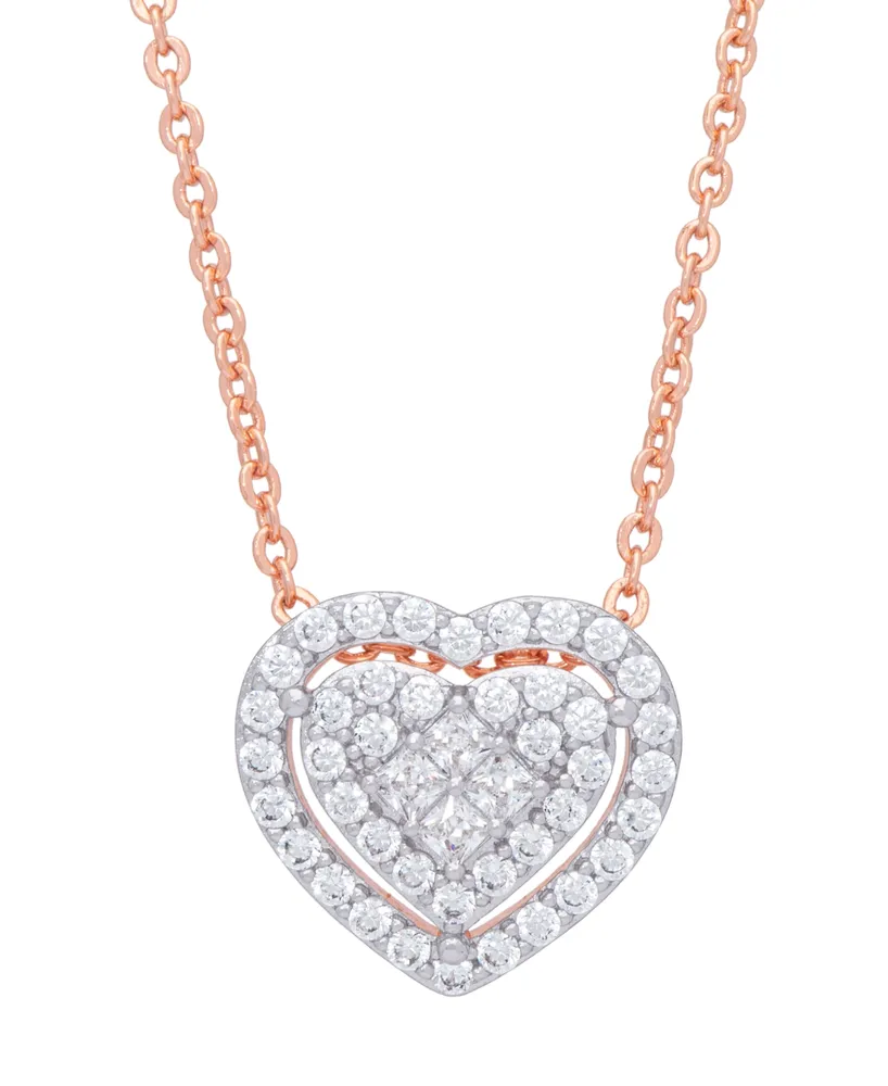 Cubic Zirconia Heart Necklace Fine Rose Gold Plate or Silver