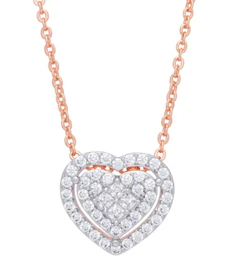 Cubic Zirconia Heart Necklace Fine Rose Gold Plate or Silver