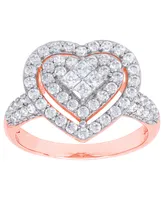 Cubic Zirconia Heart Halo Ring Fine Rose Gold Plate or Silver