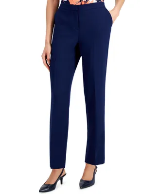 Kasper Slim Straight-Leg Elastic-Back Pants