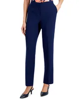 Kasper Slim Straight-Leg Elastic-Back Pants