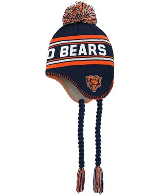Big Boys and Girls Navy, Orange Chicago Bears Jacquard Tassel Knit Hat with Pom