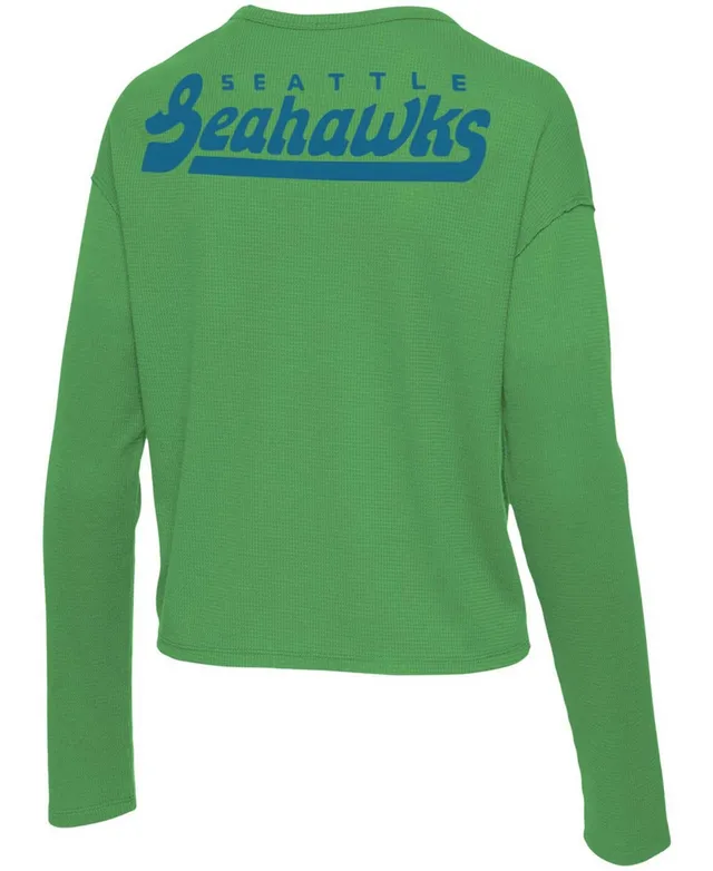 Women's Fanatics Branded Neon Green/College Navy Seattle Seahawks Arch Raglan 3/4-Sleeve Notch Neck T-Shirt