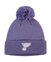 Men's Purple St. Louis Blues 2021 Hockey Fights Cancer Cuffed Knit Hat with Pom