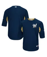 Men's Navy and Gold-Tone Milwaukee Brewers Authentic Collection On-Field 3 4-Sleeve Batting Practice Jersey - Navy, Gold