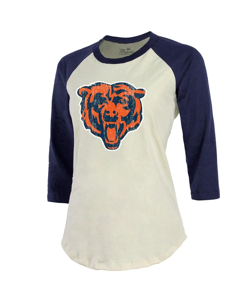 Women's Justin Fields Cream and Navy Chicago Bears Player Name Number Raglan 3 and 4-Sleeve T-Shirt