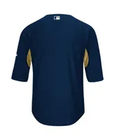 Men's Navy and Gold-Tone Milwaukee Brewers Authentic Collection On-Field 3 4-Sleeve Batting Practice Jersey - Navy, Gold