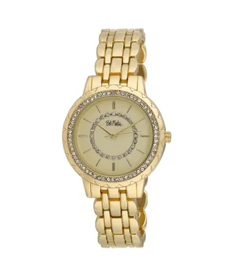 Bob Mackie Unisex Crystal Dial Scallop Bezel Gold-tone Base Metal Bracelet Watch 36mm