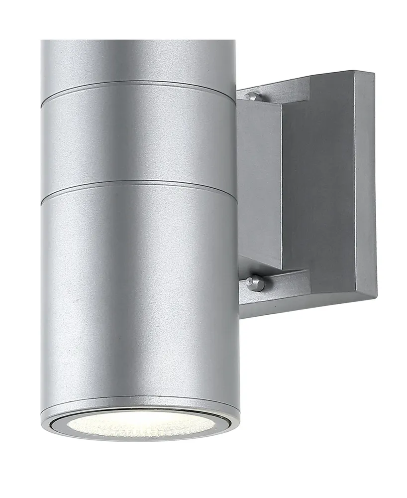 Duo 2-Light Modern Midcentury Cylinder Outdoor Integrated Led Sconce with Uplight - Silver