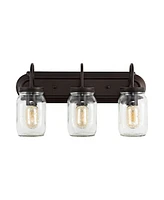 Gaines 3-Light Farmhouse Industrial Iron Mason Jar Led Vanity