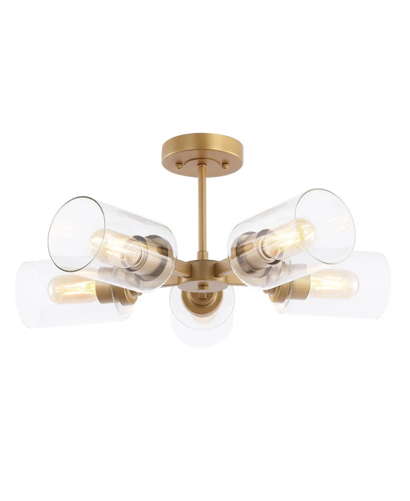 Jaynie 5-Light Farmhouse Industrial Iron Cylinder Led Semi Flush Mount - Gold