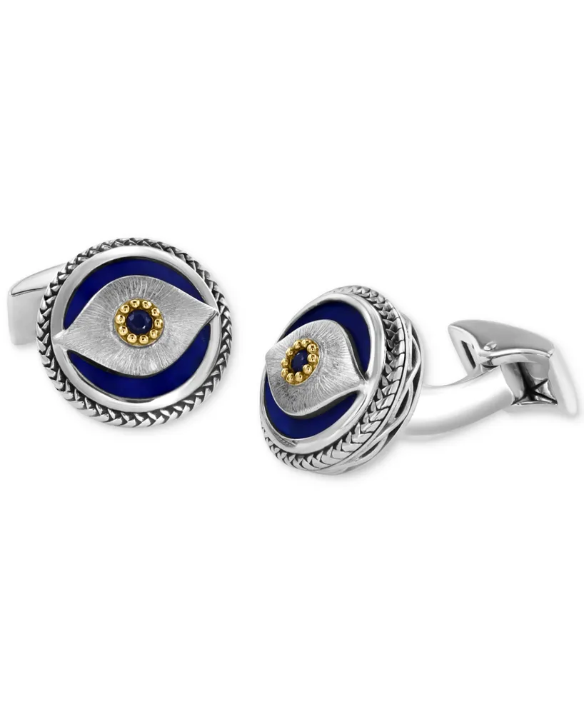 Effy Men's Lapis & Blue Sapphire (1/8 ct. t.w.) Evil Eye Cufflinks in Sterling Silver & 18k Gold