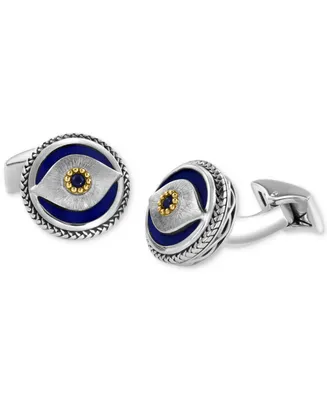 Effy Men's Lapis & Blue Sapphire (1/8 ct. t.w.) Evil Eye Cufflinks in Sterling Silver & 18k Gold