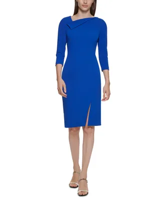 Calvin Klein Women's Foldover-Neck Front-Slit Sheath Dress