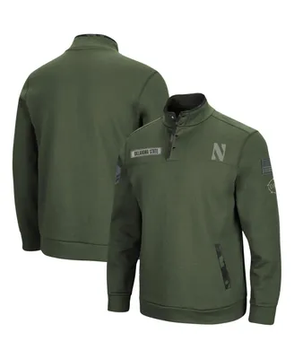 Men's Olive Northwestern Wildcats Oht Military-Inspired Appreciation Digital Camo Quarter-Snap Jacket
