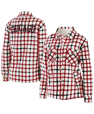 Women's Oatmeal Chicago Bulls Plaid Button-Up Shirt Jacket