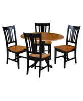 42" Dual Drop Leaf Dining Table with 4 Splat Back Chairs, 5 Piece Dining Set