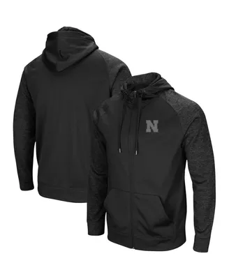 Men's Black Nebraska Huskers Blackout 3.0 Tonal Raglan Full-Zip Hoodie