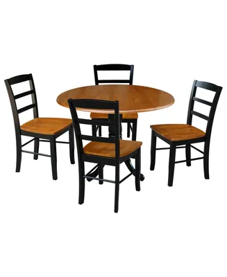 42" Dual Drop Leaf Dining Table with 4 Ladderback Chairs