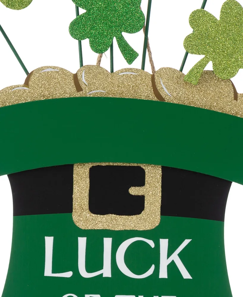 Glitzhome 31.5" Wooden St. Patrick's Leprechaun Belt Yard Stake or Wall Decor