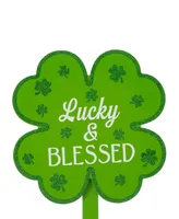 Glitzhome 15" Wooden St. Patrick's Shamrocks Yard Stake Set of 3