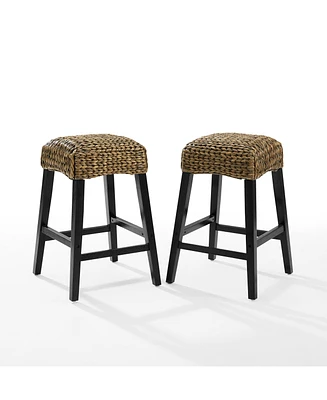 Crosley Edgewater 2-Piece Seagrass Backless Counter Height Bar Stool Set