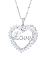 Cubic Zirconia 'Love' Heart Pendant Necklace in Fine Silver Plate