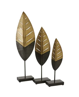 Metal Contemporary Leaf Sculpture, Set of 3 - Gold