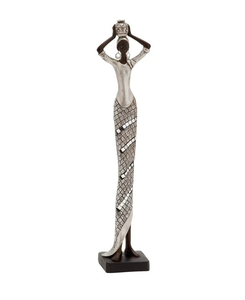 Eclectic African Lady Sculpture, 19" x 4" - Silver