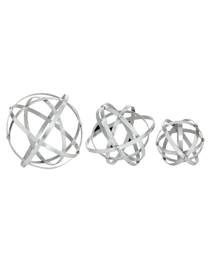 Metal Modern Orbs Balls Sculpture, Set of 3 - Silver