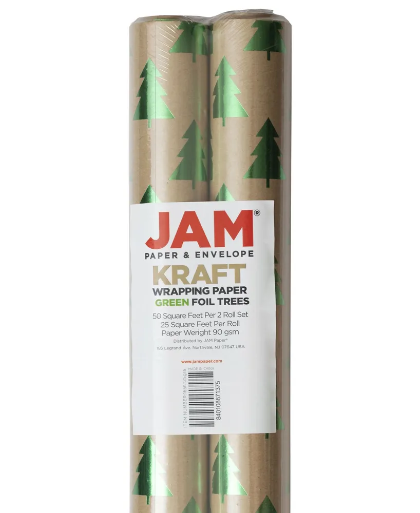 Kraft Trees Christmas Wrapping Paper Set - 50 Sq Ft, 2 Rolls - JAM