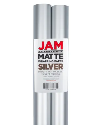 Jam Paper Gift Wrap 50 Square Feet Matte Wrapping Paper Rolls, Pack of 2 - Matte Silver
