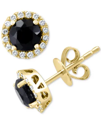 Effy Onyx & Diamond (1/8 ct. t.w.) Halo Stud Earrings in 14k Gold