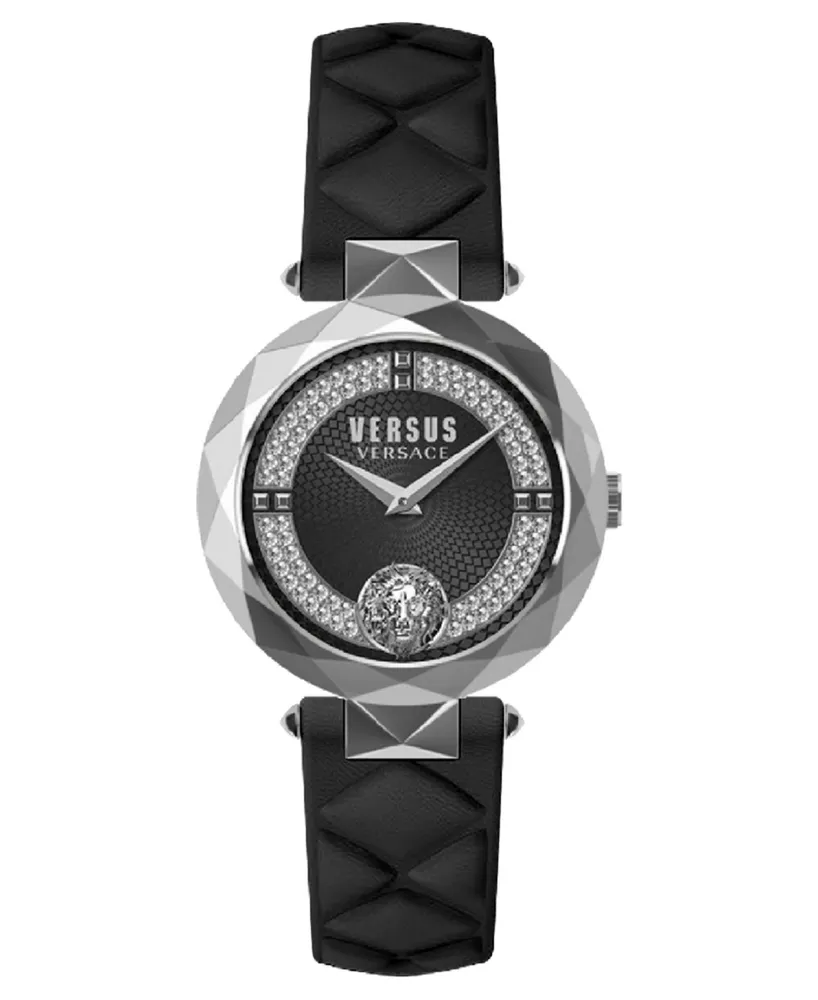 Versus by Versace Women's Covent Garden Black Leather Strap Watch 36mm