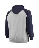 Men's Heathered Gray, Deep Sea Blue Seattle Kraken Big and Tall Raglan Pullover Hoodie