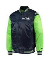 Men's College Navy, Neon Green Seattle Seahawks Enforcer Satin Varsity Full-Snap Jacket