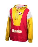 Men's Red, Yellow Atlanta Hawks Hardwood Classics Highlight Reel Windbreaker Half-Zip Hoodie Jacket