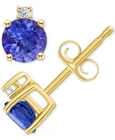 Tanzanite (1/2 ct. t.w.) & Diamond Accent Stud Earrings 14k Gold (Also Emerald, Ruby, Sapphire)