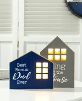 Glitzhome Lighted Father's Day Wooden Table Block Sign, Set of 2