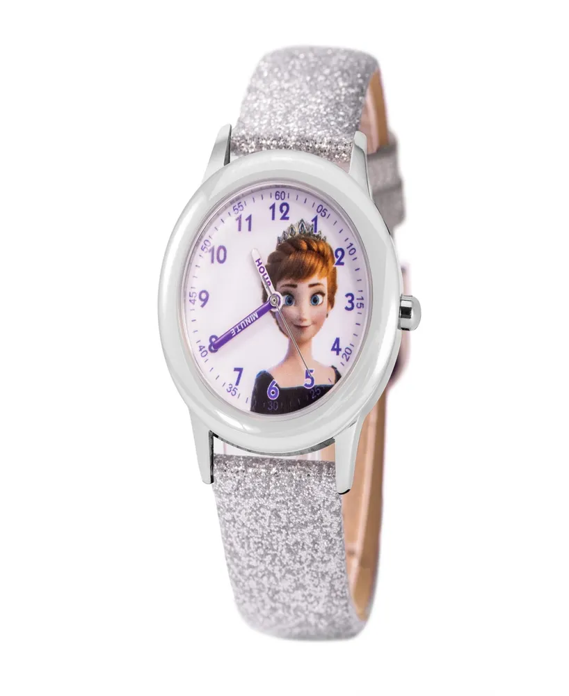 ewatchfactory Girl's Disney Frozen 2 Anna, Elsa White Leather Strap Watch 32mm