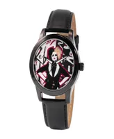 ewatchfactory Women's Disney Cruella Alloy Black Leather Strap Watch 38mm