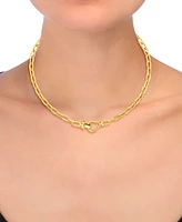 Black Spinel Horseshoe Clasp Paperclip Link 18" Chain Necklace in 14k Gold-Plated Sterling Silver