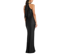 Lovely Plus Draped Twist Halter Tie-Back Trumpet Gown