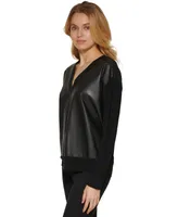 Dkny Faux-Leather Front Sweatshirt