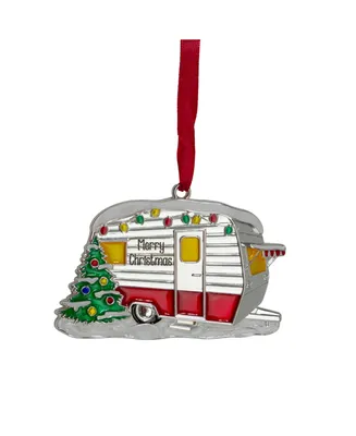 3.5" Camper with European Crystals Christmas Ornament - Silver